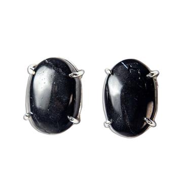 Imagem de Brinco Turmalina Preta Cabochão Oval Classe B 14mm Prata 950