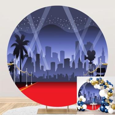 Imagem de TTQYFNM Tapete vermelho de 2,1 x 2,1 m, capa de fundo redondo, filme, noite, iluminação de palco, fotografia, fundo, celebridade, evento, festa, estreia, faixa de atividades, decoração de atividades