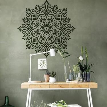 Imagem de Estêncil de lótus de flor redonda mandala de 60 cm para paredes, modelo de estêncil, modelos de azulejo reutilizáveis, pintura, grande nicho, parede para mandala, mandalas de madeira, padrão de
