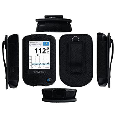 Imagem de Capa de couro ajustada com protetor de tela (inclui mosquetão e cordão) para Freestyle Libre, Freestyle Libre 2, Freestyle Libre 14 dias, Freestyle Libre HD (Preto)