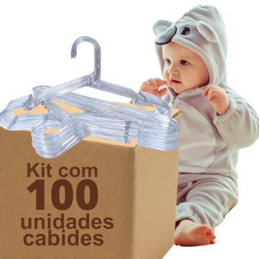 Imagem de Kit 100 Cabide INFANTIL CRISTAL ACRÍLICO Reforçado Transparente para Roupa de Criança