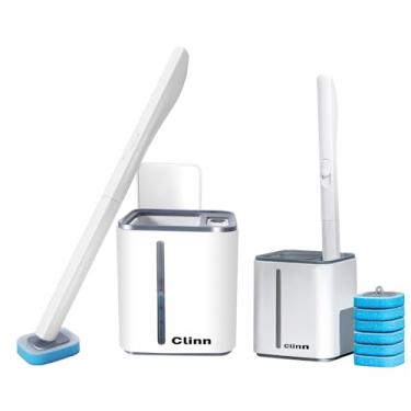 Imagem de Kit de limpeza de vaso sanitário descartável Magic Wand | Conjunto de escovas de limpeza de vaso sanitário descartáveis, incluindo 12 cabeças de escova, bastão de vaso sanitário e caixa de