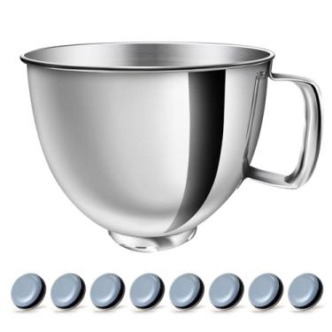 Imagem de adwrparts Kit de tigela misturadora de aço inoxidável de 5 litros compatível com KitchenAid Artisan&Classic Series 4,5-5QT misturadores de cabeça inclinada K45 KSM70 KSM150 etc. Substituição para