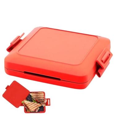 Imagem de Sanduicheira torrada para micro-ondas 2024, microondas Munchy, aquecimento rápido, pratos antiaderentes e lavável na lava-louças (vermelho)