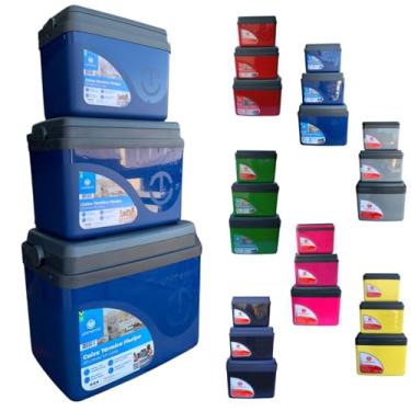 Imagem de Kit Caixa térmica Cooler 7,5L + 15L + 30L Alça Tampa bandeja Floripa Unitermi Cerveja PraiaChurrasco (AZUL)