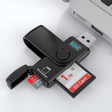 Imagem de Leitor de cartão SD TF, adaptador de cartão de memória USB 3.0 slot duplo para SD SDXC SDHC MMC RS-MMC Micro SDXC Micro SDHC para Mac, Windows, Linux, Chromebook, PS4, PC, USB 3.0 Flash Drive CR5
