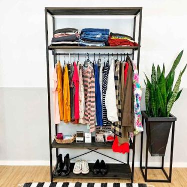 Imagem de Arara de Roupas Middle Style Industrial Ample Tabaco e Preto - ArtFact