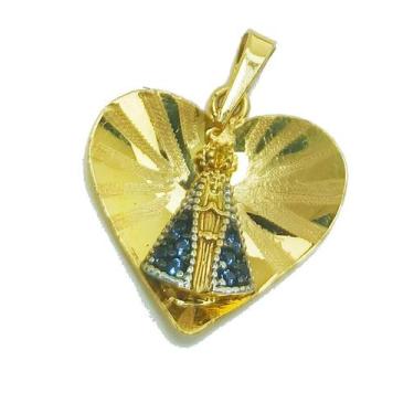 Imagem de Pingente de ouro 18k Coração Nossa Senhora Aparecida - Elegancy Joias