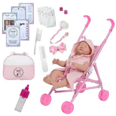 Imagem de Bebê Reborn Saída de Banho Com Carrinho Brinquedo Menina - Cegonha Reb