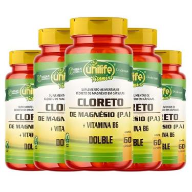 Imagem de Kit C/5 Cloreto De Magnésio Pa + Vit B6 800mg 60Caps Unilife