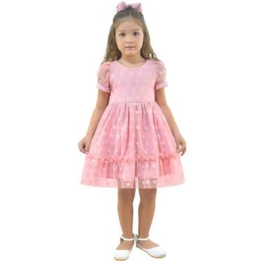 Imagem de Vestido Infantil Tule Poá Várias Cores Luxuoso - Moderna Meninas, Rosê