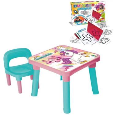 Imagem de Mesinha Unicórnio Educativa Infantil + Kit Desenho Magico - Monte Líba