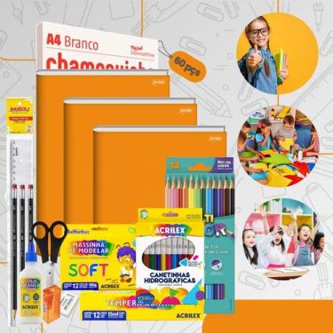 Imagem de Kit Material Escolar Econômico Volta As Aulas Infantil 60 itens Ensino