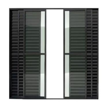Imagem de Porta Balcao 6 Folhas 2,10x1,50 Alumínio Preto Com Trinco  - ALLO ESQU
