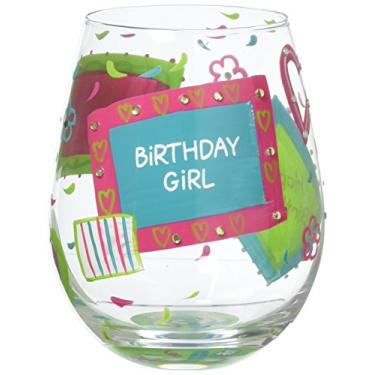 Imagem de Designs da Lolita "Birthday Girl" Copo de vinho artesanal pintado à mão, 590 ml