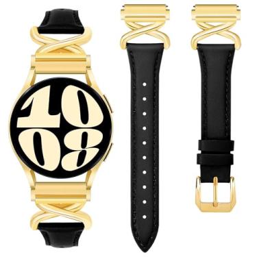 Imagem de JR.DM Pulseiras de couro femininas compatíveis com Samsung Galaxy Watch 6/5/4/Active 2 de 40 mm e 44 mm/Watch 6 Classic de 43 mm e 47 mm/Watch 5 Pro de 45 mm/Watch 4 Classic de 42 mm e 46 mm, fina de