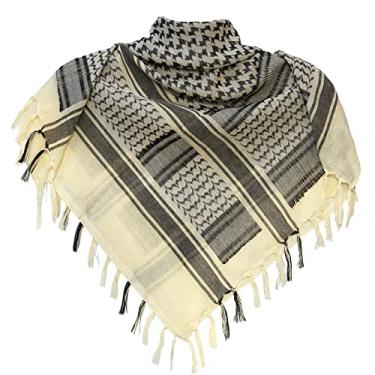 Imagem de KINGREE Cachecol militar Shemagh Tactical Desert / 100% algodão Keffiyeh cachecol envoltório para homens e mulheres (bege)