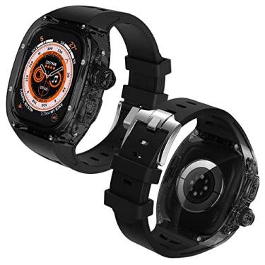 Imagem de Capa rígida translúcida com pulseira para Apple Watch Ultra de 49 mm, amortecedor transparente com pulseira de silicone para iWatch Ultra 49 mm, capa protetora tática militar robusta de luxo para Watch Ultra. (preto translúcido e preto-49 mm)