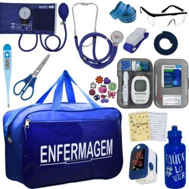 Imagem de Kit Enfermagem Completo Bolsa Estagio Aparelho Pressao Estetoscopio Es