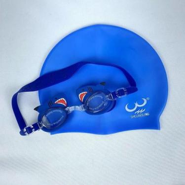 Imagem de Kit De Natação Com Touca De Silicone e Óculos Para Crianças Menino ou 
