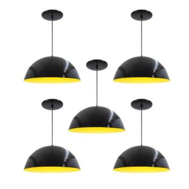 Imagem de Kit 5 Luminária Pendente Meia Lua 40cm Interior Amarelo Com Fiação 110