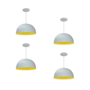 Imagem de Kit 4 Luminária Pendente Meia Lua 24cm Interior Amarelo Com Fiação 110