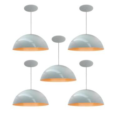 Imagem de Kit 5 Luminária Pendente Meia Lua 40cm Com Interior Laranja Fiação 110