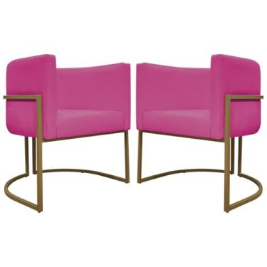 Imagem de Kit 2 Poltronas Decorativas Para Sala Recepção Luna Corino Pink Base de Ferro Dourada - Clique & Decore