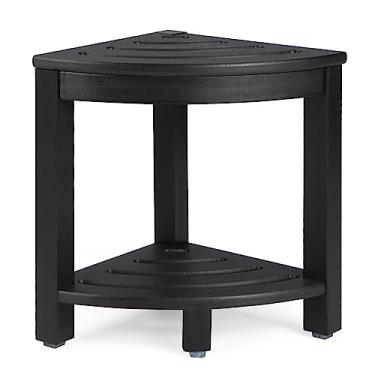 Imagem de Apolimi Banqueta de chuveiro de canto HDPE, banco de chuveiro com prateleira de armazenamento para depilação de pernas de plástico spa banho descanso de pé para banheiro local pequeno (preto)