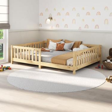 Imagem de IDIMEX Cama Montessori Casal Infantil Grade Madeira Chão Natural Eva