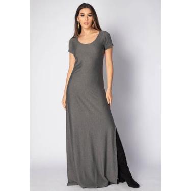 Imagem de Vestido Longo Malha Gola Canoa Manga Curta Mescla - Amazonia Vital