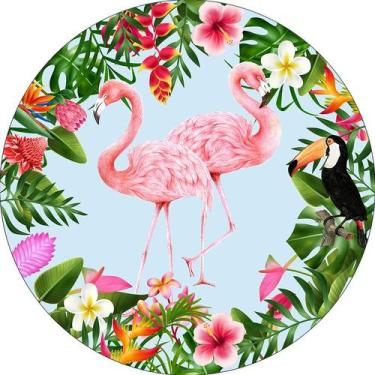Imagem de Painel De Festa Redondo 1,50x1,50 - ropical Flamingos Folhagens 017 - 