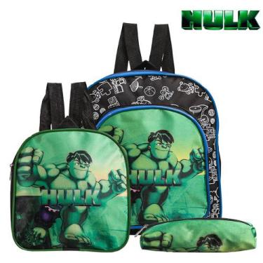 Imagem de Kit Mochila Escolar Pequena Incrivel Hulk Vingadores Costas - TOYS 2U