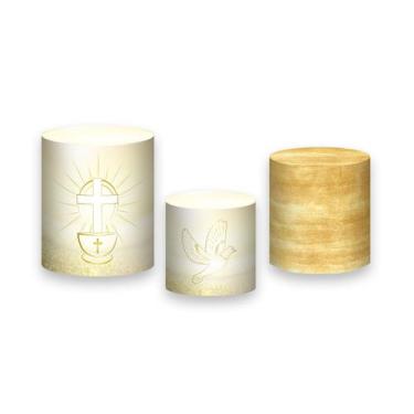 Imagem de Trio de Capas de Cilindro - Batizado Dourado Elegante 010 - Via Cores