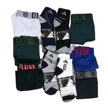 Imagem de Cuecas Box Lisas Kit 10 Un+12 Pares Meias Cano Médio Oferta - 10CBDMMM