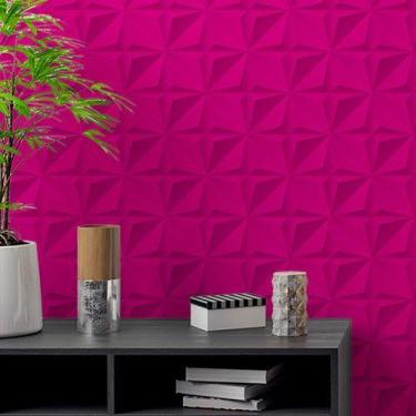 Imagem de Papel De Parede Adesivo Gesso 3d Triangular Rosa Pink 3m. - Leliz Pape