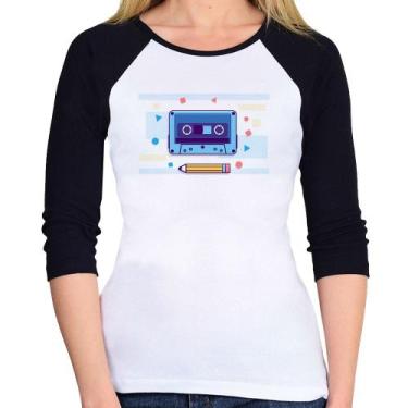 Imagem de Baby Look Raglan Fita Cassete Manga 3/4 - Foca na Moda, Branco, Preto,