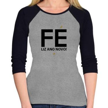 Imagem de Baby Look Raglan Fé liz ano novo! Manga 3/4 - Foca na Moda, Cinza, Pre