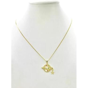 Imagem de Cordão Feminino 1mm Planeta Saturno - Banhado a Ouro 18k - ToJoia18k