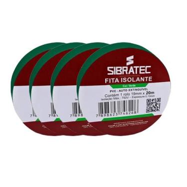 Imagem de Kit 4 fita isolante verde 19mm x 20mt sibratec