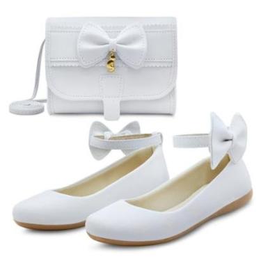 Imagem de Kit Sapatilha Infantil Menina Boneca Mz Shoes Com Bolsa Laço Feminina Branca-Feminino