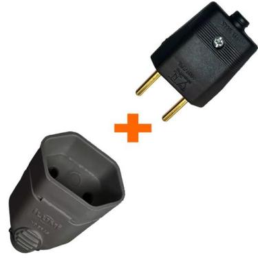 Imagem de Tomada Fêmea 10a + Plug Macho 2 Pino 10a Extensão Preto - Ilumi