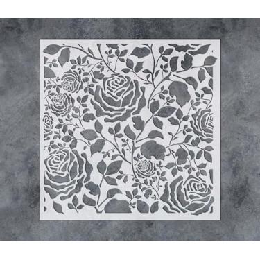 Imagem de GSS Designs Flourish Rose Stencils para pintura em tela de madeira, papel, tecido, parede, flor, estêncil 30,5 x 30,5 cm, reutilizável, faça você mesmo, artesanato, estêncil para pintar flores e