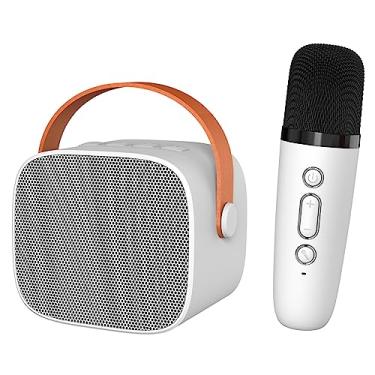 Imagem de Mini Máquina de karaokê Hifi Portátil Alto-falante Microfone Conjunto Compacto Bluetooth karaokê para Casa Ao Ar Livre (Marfim Branco)