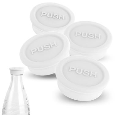 Imagem de 4 peças tampas de garrafa de refrigerante, tampa de vedação de garrafa de bebida de silicone tampa reutilizável de garrafa de refrigerante compatível com garrafa de vidro Sodastream (branca)