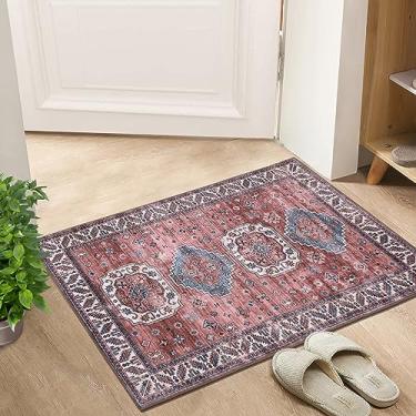 Imagem de FairOnly Tapete de área lavável 2x3 Boho Tapete de entrada retro tapetes de pêlo baixo para cozinha, tapete antiderrapante impressão de tapete pequeno envelhecido para entrada da pia do banheiro porta
