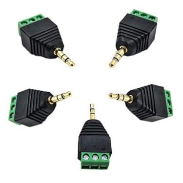 Imagem de kework Pacote com 5 conectores de bloco terminal macho TRS de 1/20.3 cm 3,5 mm, plugue de áudio estéreo de 3,5 mm, conector de fone de ouvido auxiliar balun parafuso adaptador de terminal sem solda