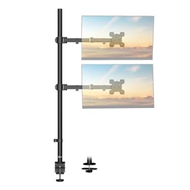 Imagem de WALI Suporte de mesa de monitor duplo empilhado verticalmente, suporte ajustável extra alto para 2 Ultrawides de até 81 cm, braços estendidos totalmente ajustáveis para duas telas de até 81 cm 10 kg