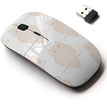 Imagem de Mouse sem fio de 2,4 G com design de padrão fofo para todos os laptops e desktops com nano receptor - design de coruja Zentangle