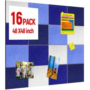 Imagem de Hahafelt Pacote com 16 quadros de avisos de feltro 30,5 cm x 30,5 cm grandes azulejos de parede de feltro quadro de cortiça azulejos de cortiça alternativos seguros e removíveis placas de feltro para